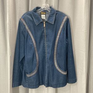 Bob Mackie Denim Jacket Embroidered Size Large